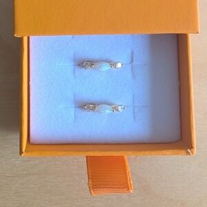 Gold Tone Opal Huggie Hoop Earrings Like New .55in/14mm Clicker Hoops